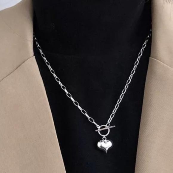 TOGGLE 925 STERLING SILVER CHUNKY HEART NECKLACE, NICE NECKLACE, CUTE NECKLACE - Picture 4 of 6